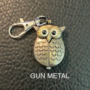 QUARTZ WATCH: Owl Pocket Keychain (Gun Metal)